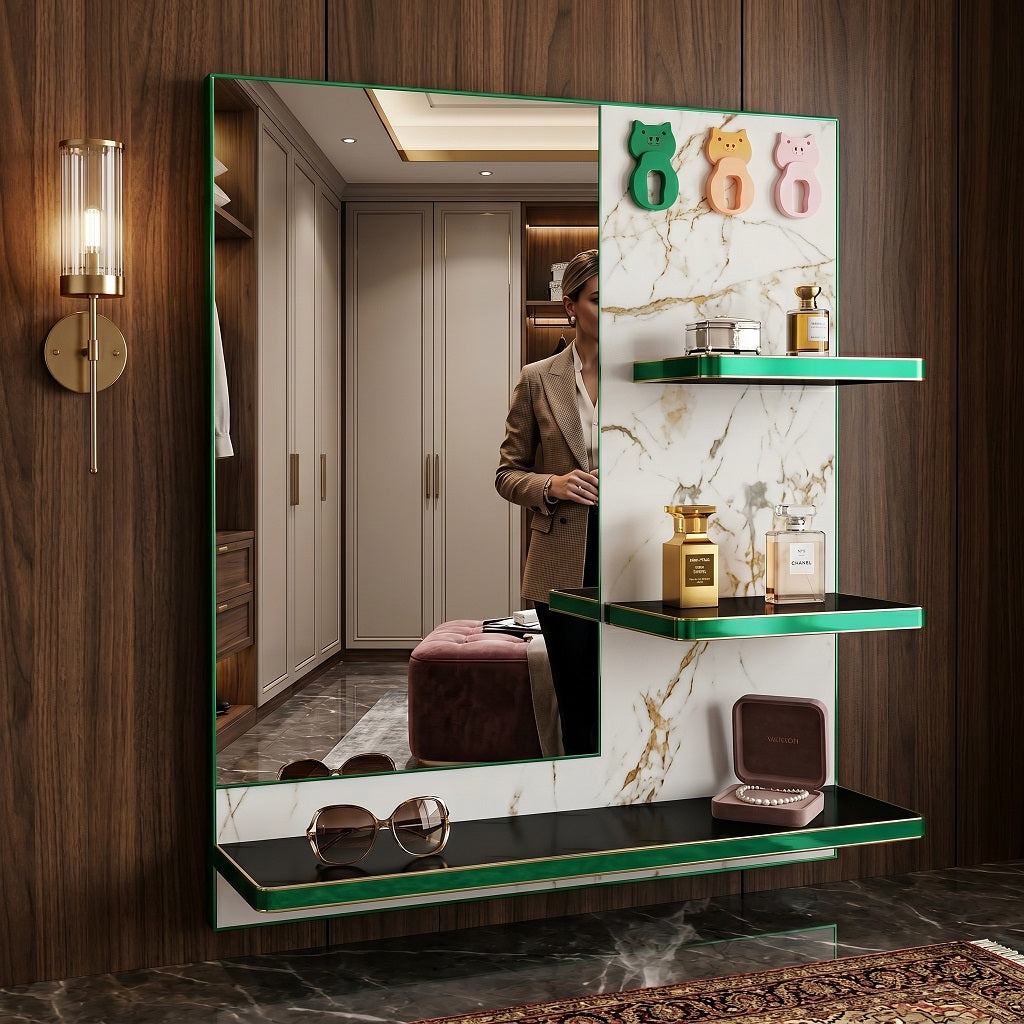 Green Wall Mirror Shelf
