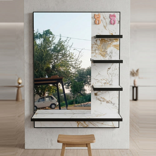 Black & White Wall Mirror Shelf